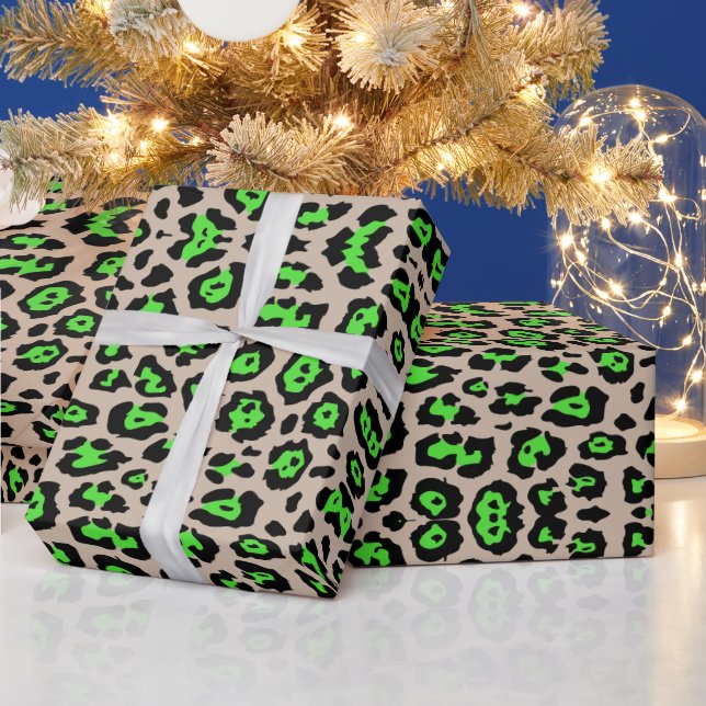 Roligt leopard tryck neon grönt beige tan trendig  presentpapper (Helgdagar)