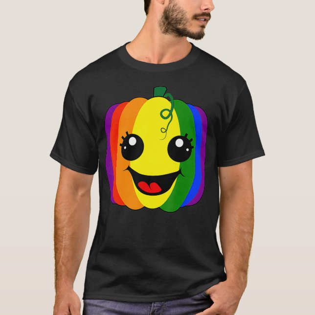 Roligt Lesbisk Gay Design Rainbow Pumpkin Pride LG T Shirt (Framsida)