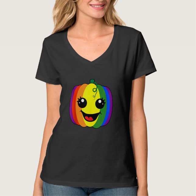 Roligt Lesbisk Gay Rainbow Pumpkin Pride Lgbt Hall T Shirt (Framsida)