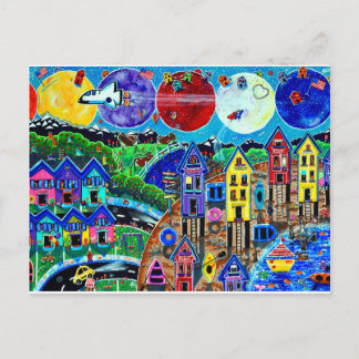 Roligt Life Beach Space Shuttle Planets Ocean Kids Vykort