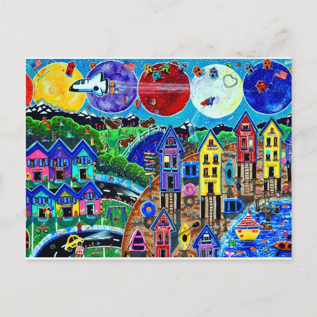 Roligt Life Beach Space Shuttle Planets Ocean Kids Vykort (Framsida)