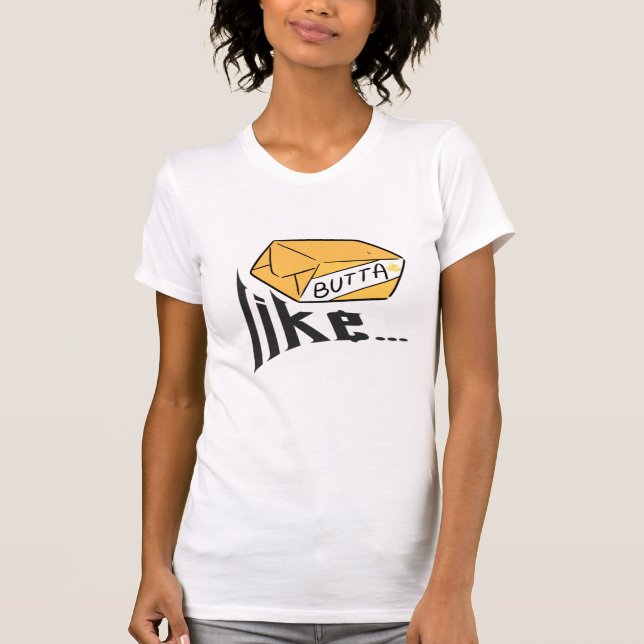 ROLIGT "LIKE BUTTA" T-SHIRT-GULT OCH VITE T SHIRT (Framsida)
