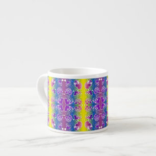 Roligt Lila, blått, gult Whimsical Hearts mönster Espressomugg