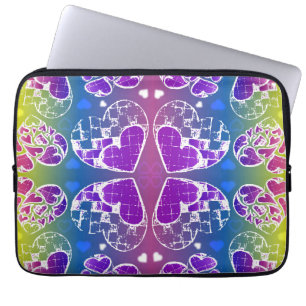 Roligt Lila, blått, gult Whimsical Hearts mönster Laptop Fodral