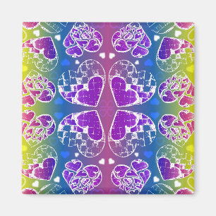 Roligt Lila, blått, gult Whimsical Hearts mönster Magnet