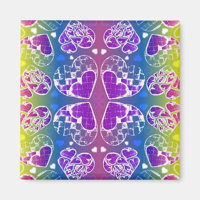 Roligt Lila, blått, gult Whimsical Hearts mönster Magnet (Framsidan)
