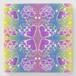 Roligt Lila, blått, gult Whimsical Hearts mönster Stenunderlägg