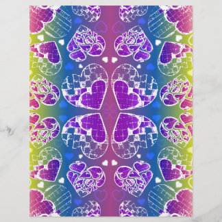 Roligt lila, blått, gult Whimsical hjärtmönster