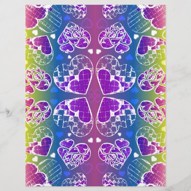 Roligt lila, blått, gult Whimsical hjärtmönster (Framsida)