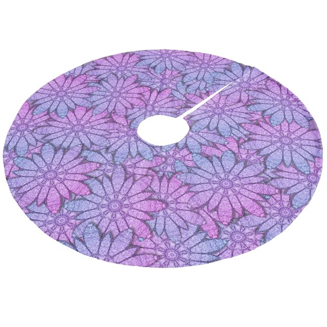 Roligt Lila blommor Julgransmatta Fleece (Vinklad)