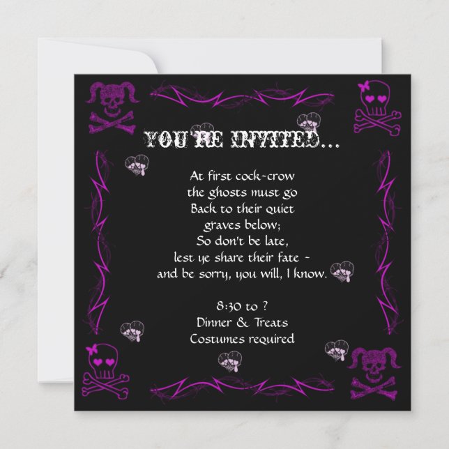 Roligt Lila Girl Girl Gothic Döskallars Halloween  Inbjudningar (Framsida)