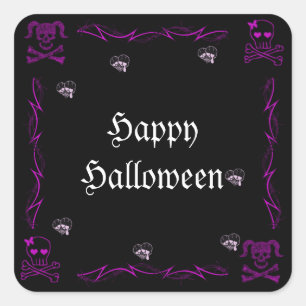 Roligt Lila Girl Gothic Döskallars Halloween Fyrkantigt Klistermärke