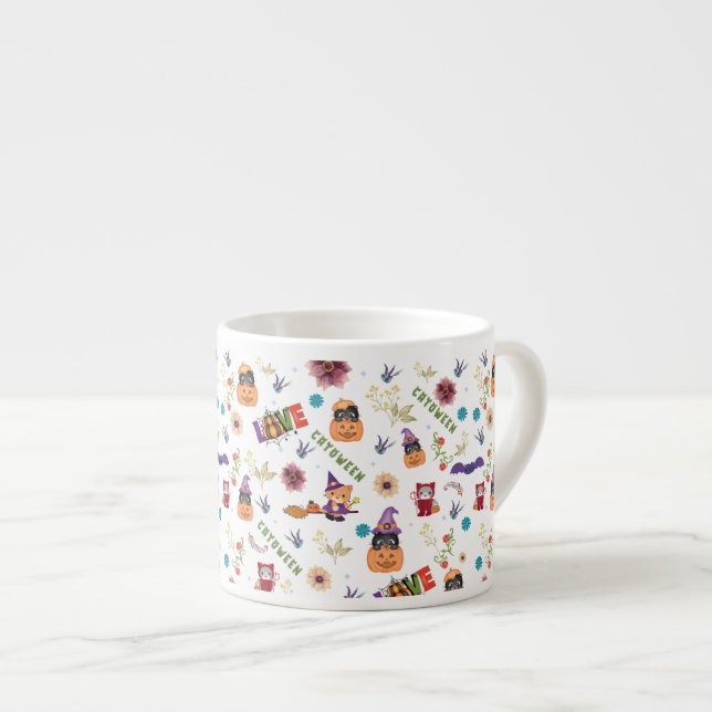 Roligt Lila Hat Catoween, Orange Pumpkin Espressomugg (Framsida höger)