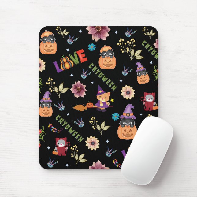 Roligt Lila Hat Catoween, Orange Pumpkin Musmatta (Med mus)