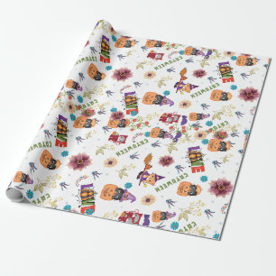 Roligt Lila Hat Catoween, Orange Pumpkin Presentpapper