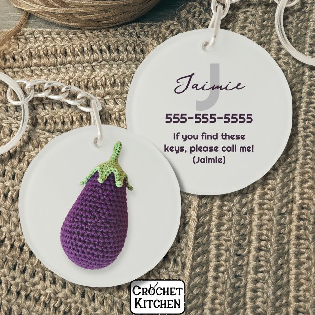 Roligt Lila Modern Minimal Crochet Eggplant Namn (Skapare uppladdad)