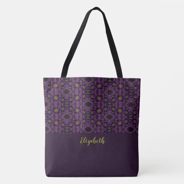 Roligt Lila Mönster Monogrammed Tote Bag Tygkasse (Framsida)