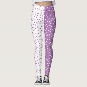 Roligt Lila & White Polka dots Färg Block Leggings