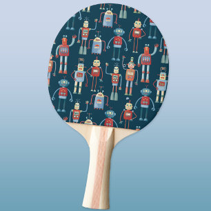 Roligt Little 1950s Stil Retro Robot Mönster Mör Pingisracket