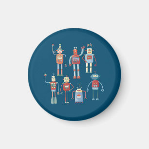 Roligt Little 1950s Stil Retro Robot Mönster Mörk Magnet