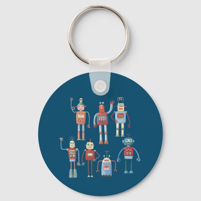 Roligt Little 1950s Stil Retro Robots Nyckelring (Framsida)