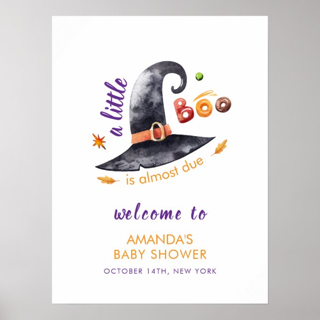 Roligt Little Boo Witch Hat Fall Baby Shower Välko Poster (Framsidan)