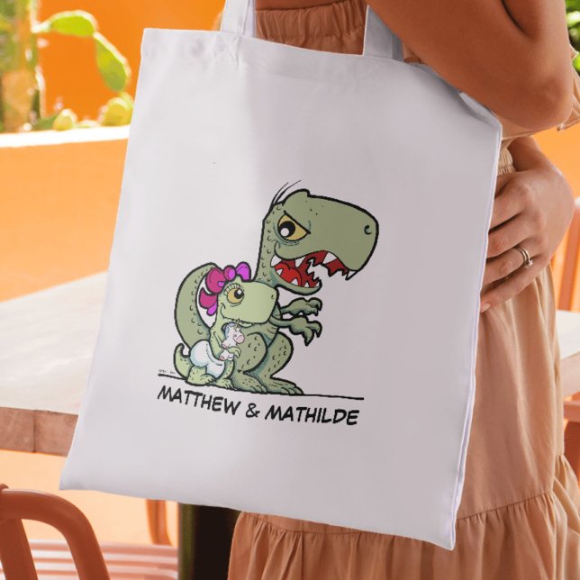 Roligt Little Sister Tecknad T-Rex Dinosaur Namn Tygkasse (Fun Little Sister Cartoon T-Rex Dinosaur Name Tote Bag)