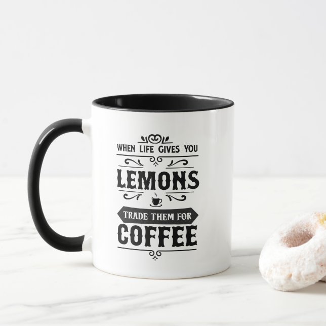 Roligt liv citroner kaffe ordkonst  mugg (Med munk)