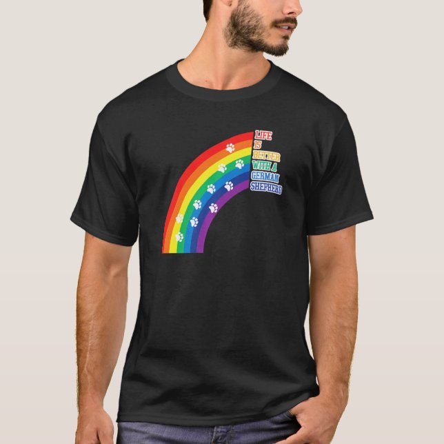 Roligt Livet är Bättre Med Min Tysk Shepherd T Shirt (Framsida)