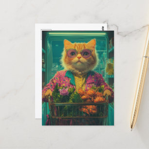 Roligt Livsmedel Shopping Ginger Cat in Sunglass Vykort