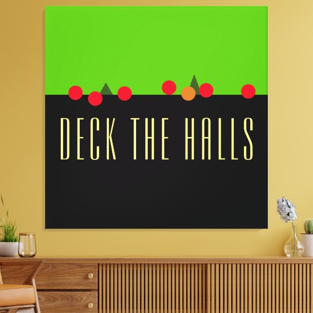 Roligt Ljus limes Black DECK HALLS Mantel Text Canvastryck (Insitu (Vardagsrum))