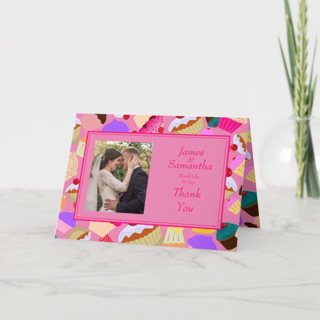 Roligt ljus rosa muffin - brölloptackkort tack kort (Framsida)