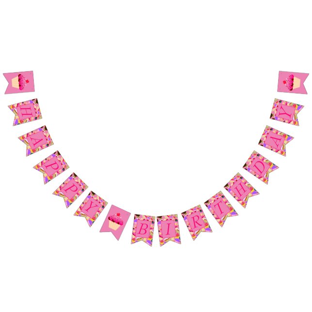 Roligt ljus rosa muffingrattis på födelsedagen vimplar (Alla)