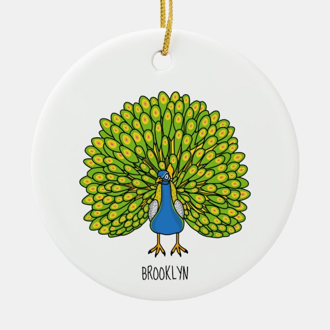 Roligt ljusa fågelillustration julgransprydnad keramik (Framsidan)