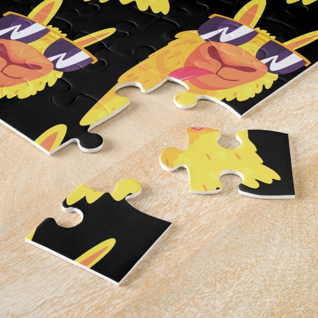 Roligt Llama-ansikte med glasögonmönster Pussel (Sidan)