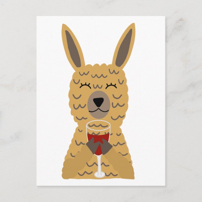 Roligt Llama Drinking Red Vin Vykort (Framsida)