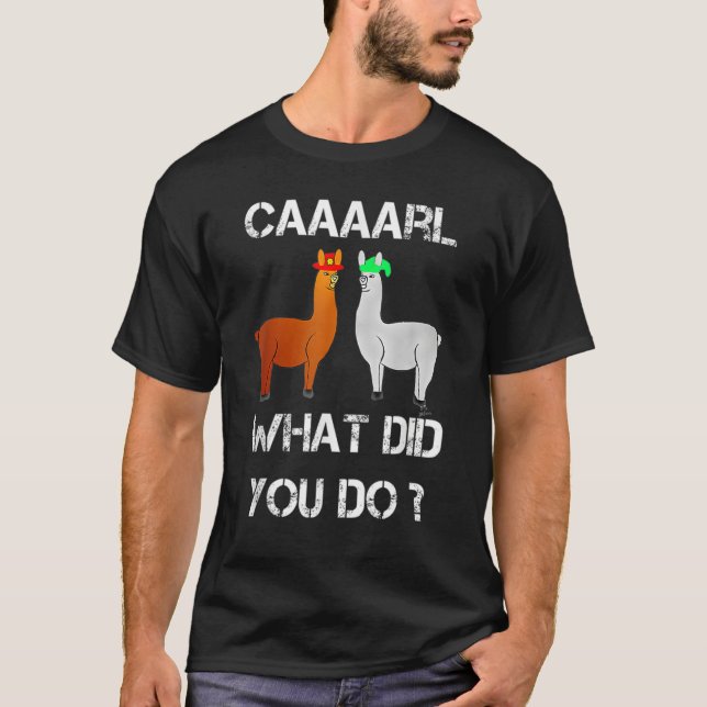 Roligt Llama med Hats Carl vad du gjorde T Shirt (Framsida)