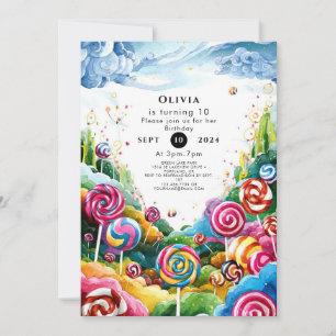 Roligt Lollipop Candyland Birthday Inbjudningar