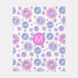 Roligt Lotus Flower Monogram Rosa Pastel Grönt Fleecefilt