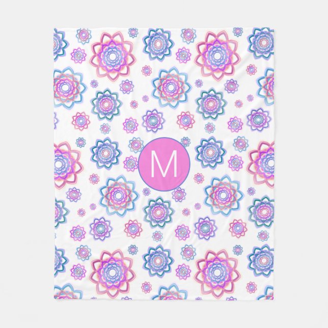 Roligt Lotus Flower Monogram Rosa Pastel Grönt Fleecefilt (Framsidan)