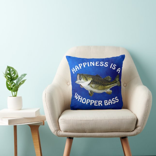 Roligt "lycka är" Largemouth Bass på Blue Kudde (Stol)