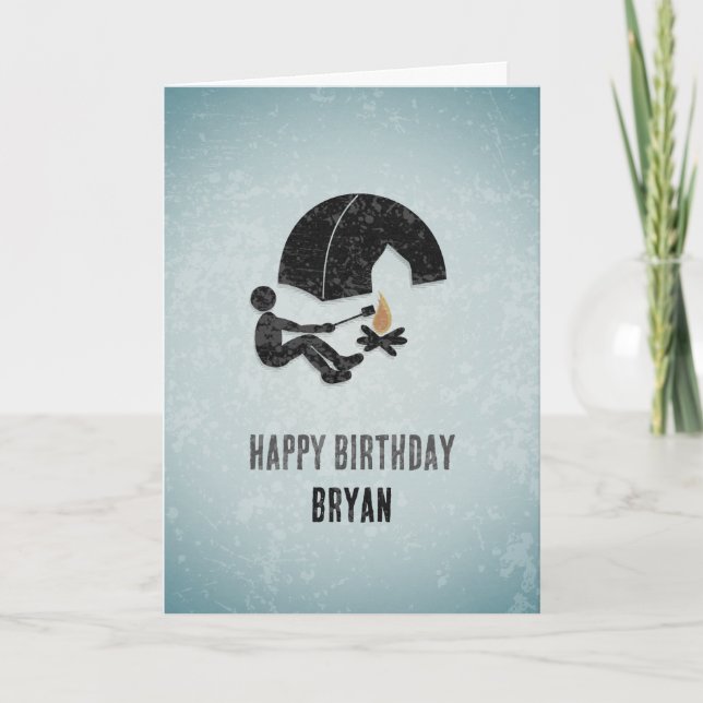 Roligt Lycklig Camper, Tält och Fire Metall Titta  Kort (Framsida)