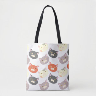 Roligt Lycklig Cute Cat Head Tecknad Roligt Mönste Tygkasse