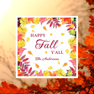 Roligt Lycklig Fall Y'all Höst löv Papper Pappersservett