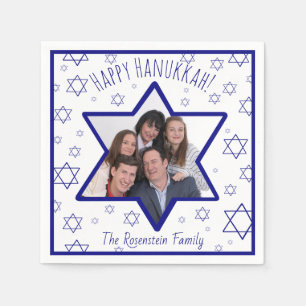 Roligt Lycklig Hanukkah Blue & White Photo Pappersservett