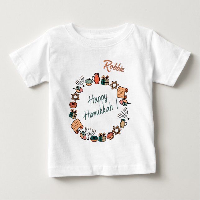Roligt Lycklig Hanukkah Chanukah Classic Symbols T Shirt (Framsida)