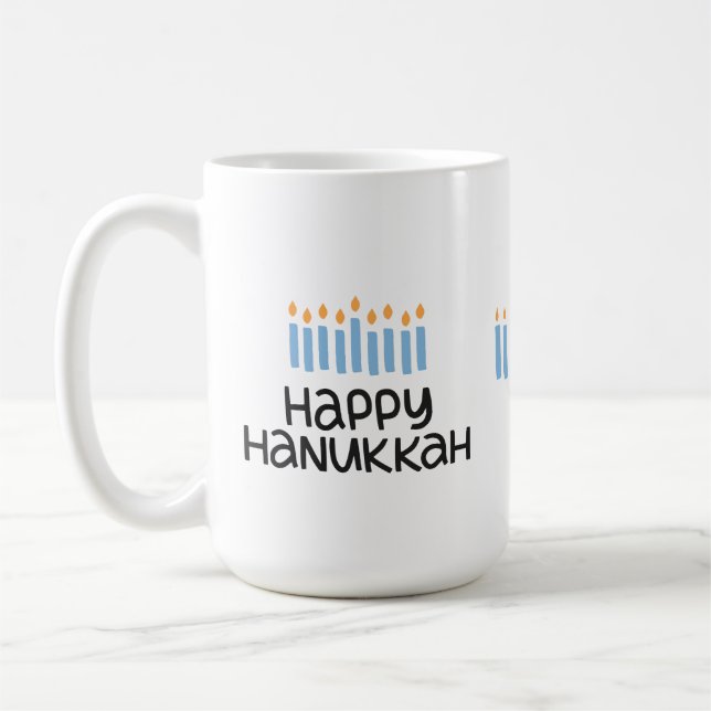 Roligt Lycklig Hanukkah söt typografi 15 oz Mugg (Vänster)