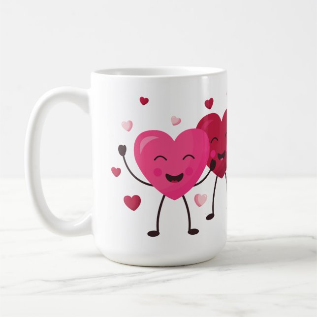 Roligt Lycklig Hearts Rosa och rött Kaffemugg (Vänster)