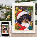 Roligt Lycklig jultomten Hund Dachshund Helgkort<br><div class="desc">Det är dags att bli festlig med den här roligten Santa Hund notecard! Med en söt liten Daschund med en julhatt och en säck fullt av presenter. Hälsning och budskapet på insidan kan vara personlig, så att du kan göra det verkligt unikt. Storlek: Liten, 4 tum x 5, 6 tum...</div>