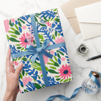 Roligt Lycklig Rosa Blommigt Blue Grönt Fet Chic Presentpapper